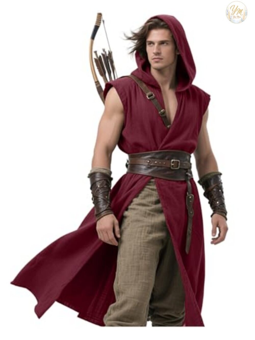 Men's Medieval Hooded Surcoat Renaissance Tabard Tunic Cloak Cosplay LARP